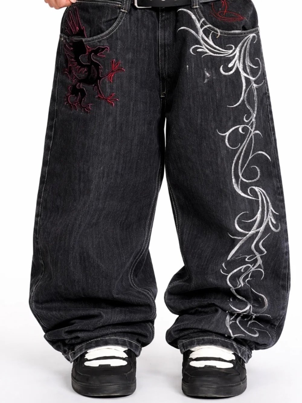 Bloodline Gothic Y2K Black Baggy Wide Leg Jeans Size L